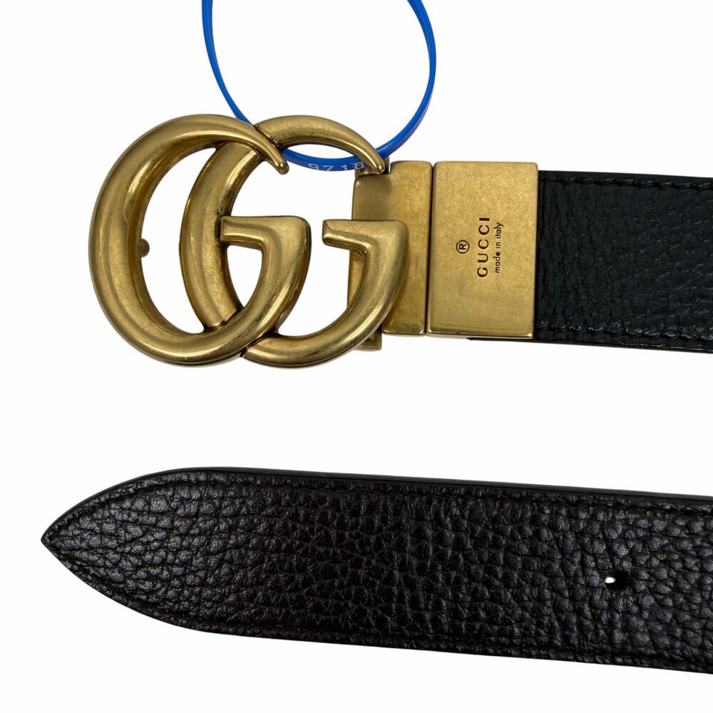 Gucci Double GG Reversible Leather Belt Black Brown Gold Buckle Size 120/ 48 - Picture 10 of 13